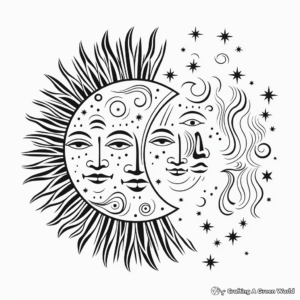 Printable Abstract Sun and Moon Coloring Pages for Artists 2