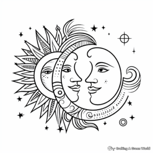 Printable Abstract Sun and Moon Coloring Pages for Artists 4