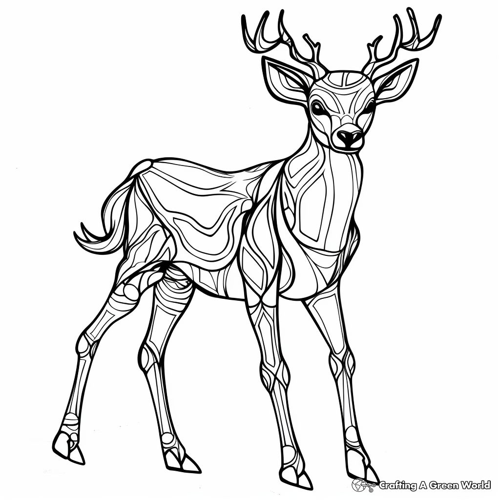 Printable Abstract White Tailed Deer Coloring Pages 1