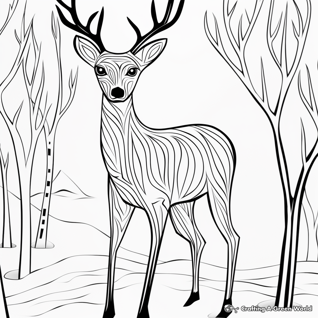 Printable Abstract White Tailed Deer Coloring Pages 3