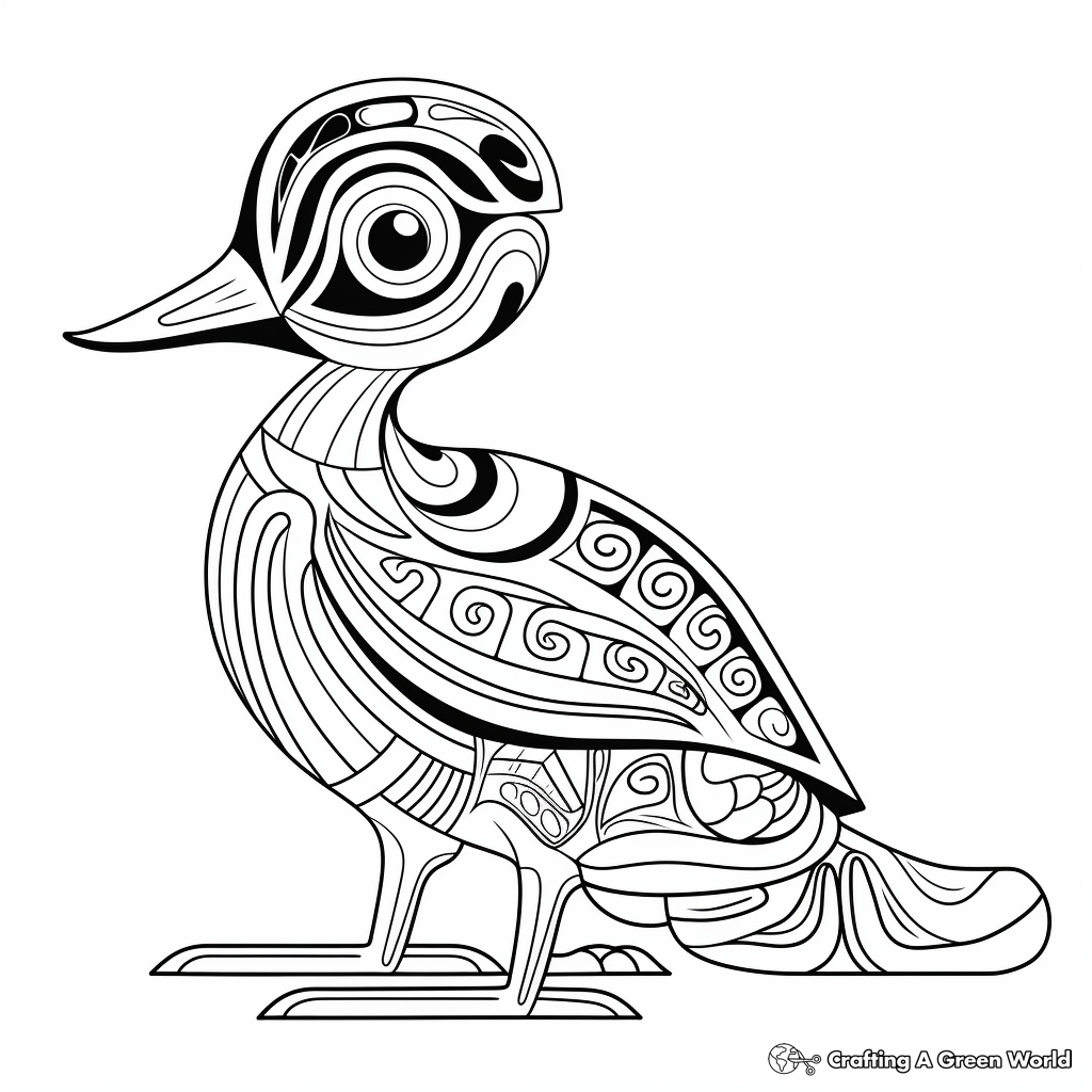 Printable Abstract Wood Duck Coloring Pages for Artists 1