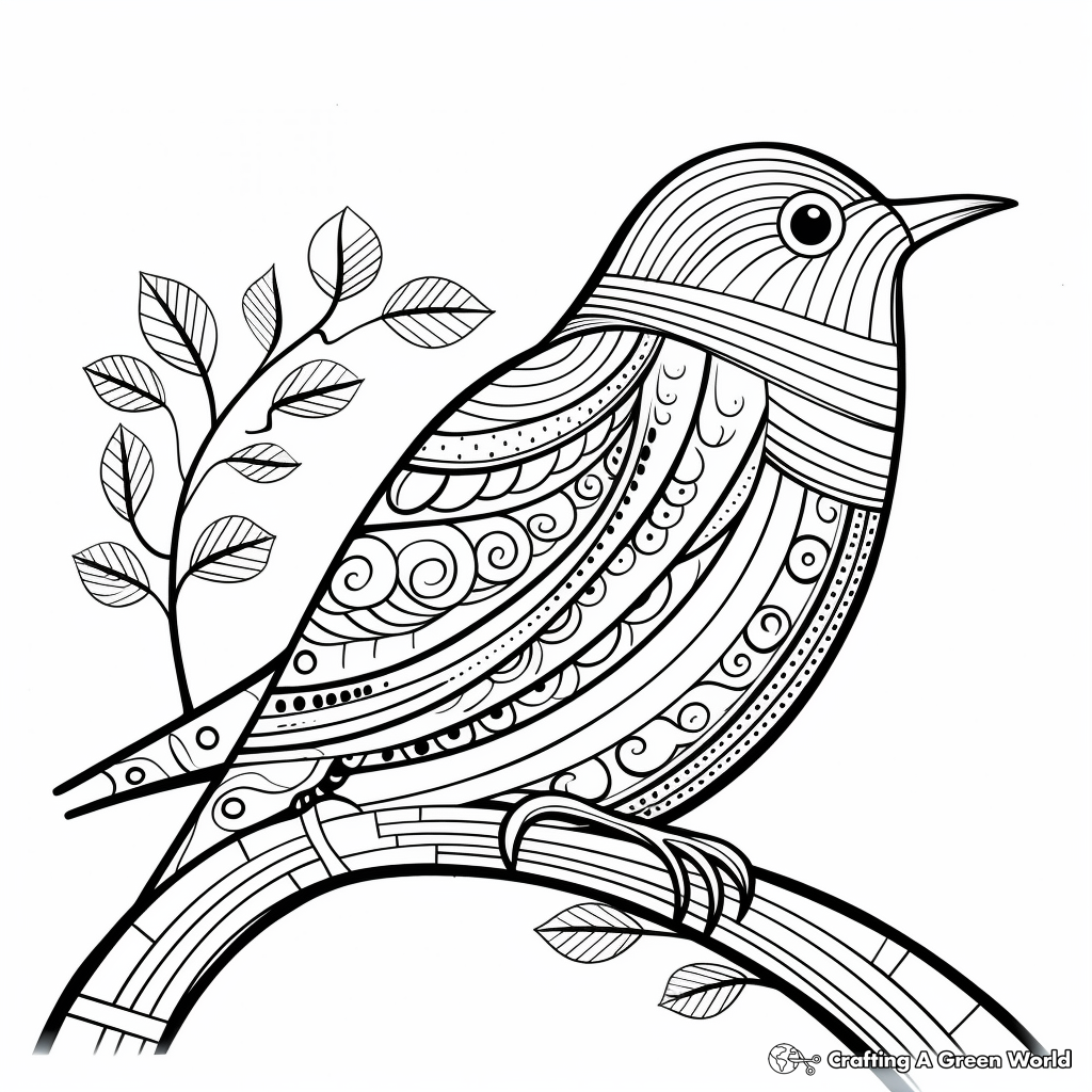 Printable Abstract Wren Coloring Pages for Artists 4