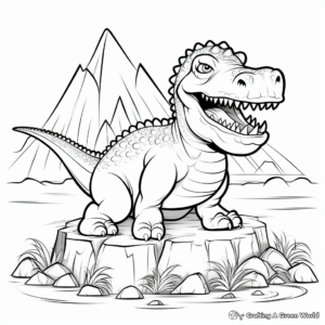 Printable Active Volcano and Dinosaurs Coloring Pages 4