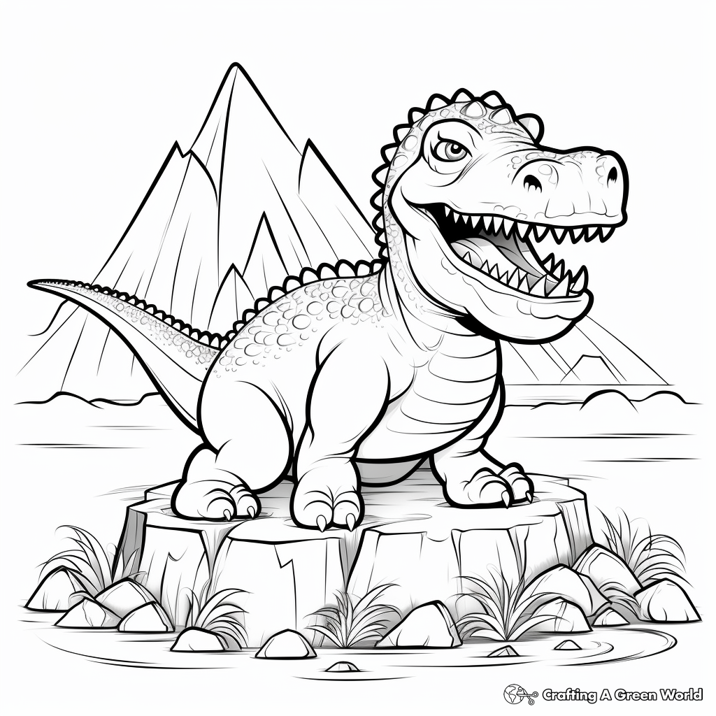 Printable Active Volcano and Dinosaurs Coloring Pages 4