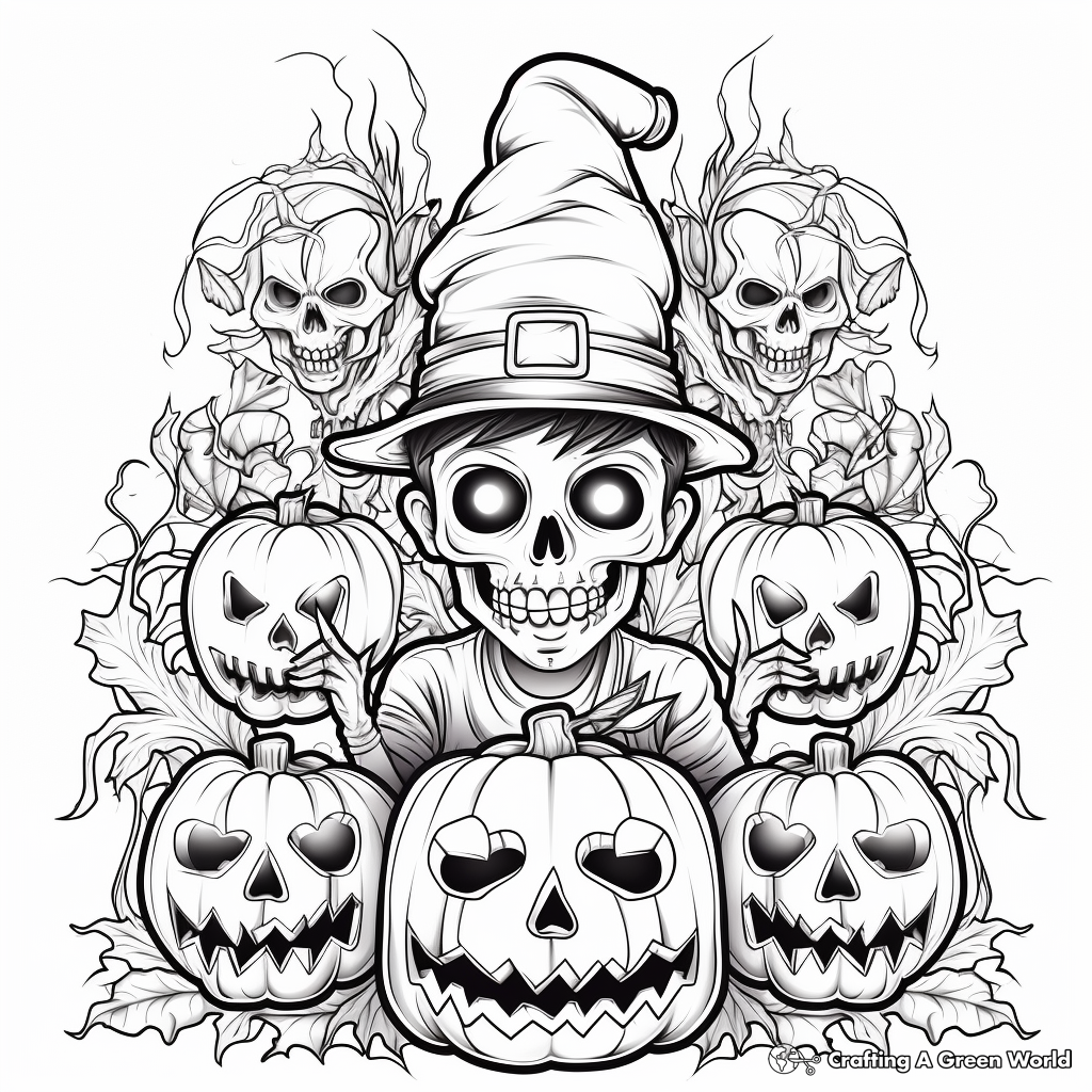 Printable Adult Halloween Coloring Pages with Intricate Designs 1