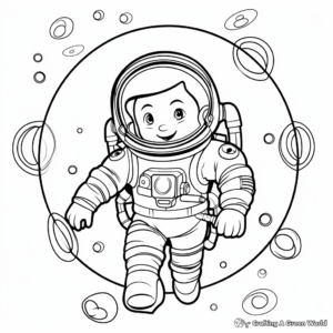 Printable Astronaut in Space with Gravity Coloring Pages 1