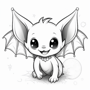 Printable Baby Bat and Moon Coloring Pages 1