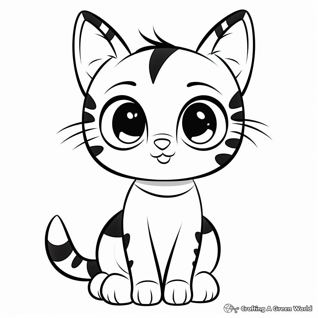 Printable Big Eyed Calico Kitty for Toddler Coloring Page 4
