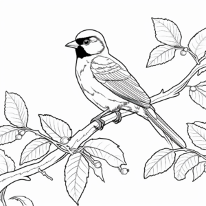 Printable Black Capped Chickadee In A Tree Coloring Pages 1