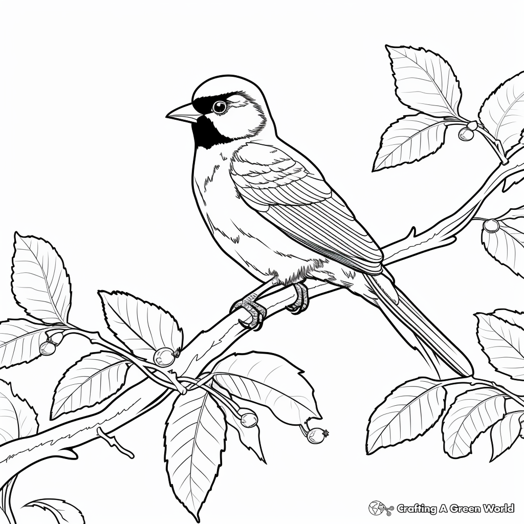 Printable Black Capped Chickadee In A Tree Coloring Pages 1