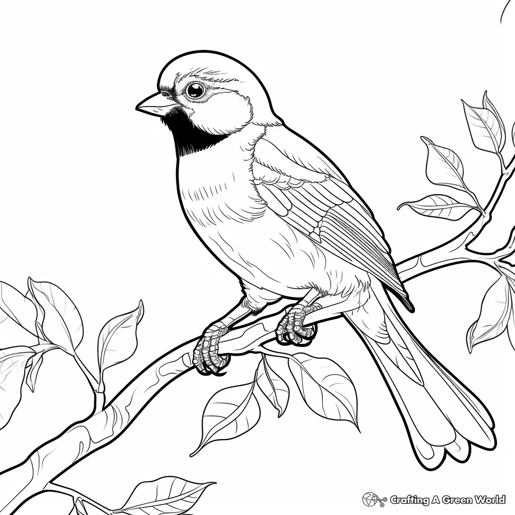 Printable Black Capped Chickadee In A Tree Coloring Pages 2