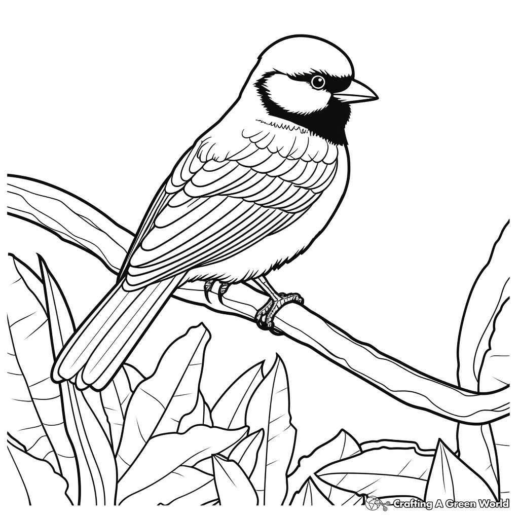 Printable Black Capped Chickadee In A Tree Coloring Pages 4