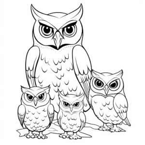 Printable Burrowing Owl Family Coloring Pages for Kids 4