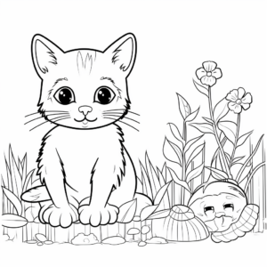 Printable Cat and Mouse in Garden Coloring Pages 2