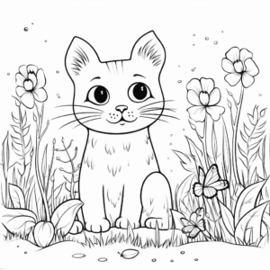Printable Cat and Mouse in Garden Coloring Pages 3