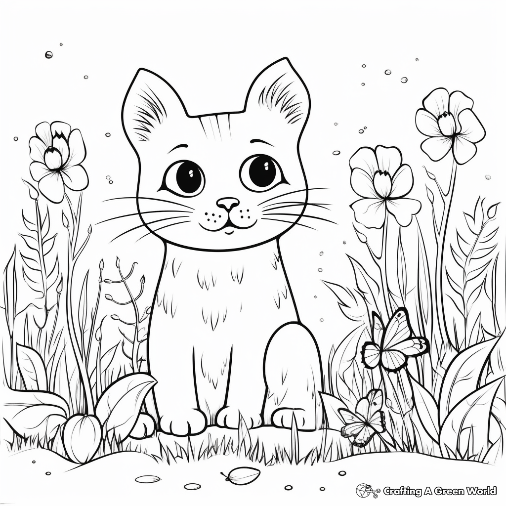 Printable Cat and Mouse in Garden Coloring Pages 3