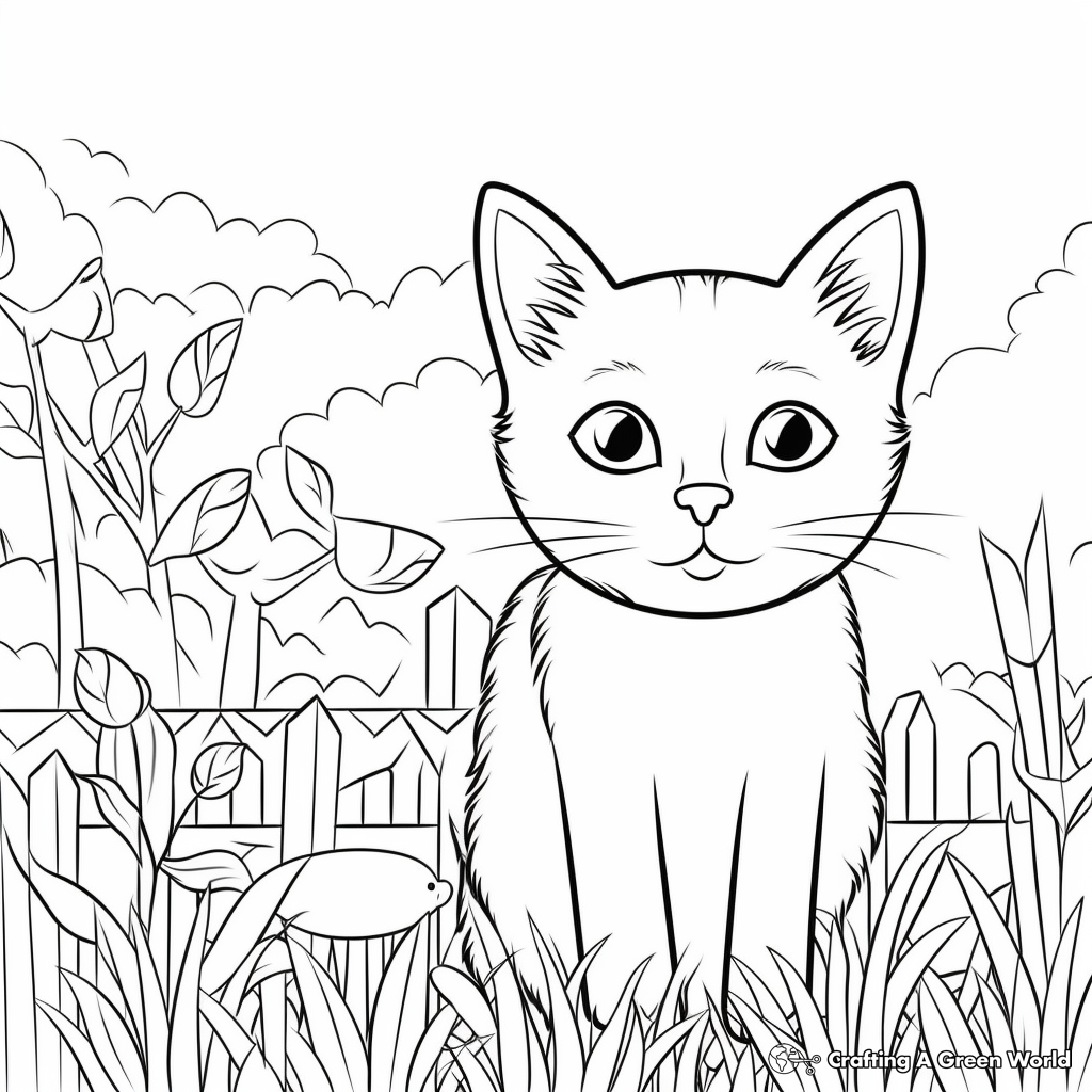 Printable Cat and Mouse in Garden Coloring Pages 4