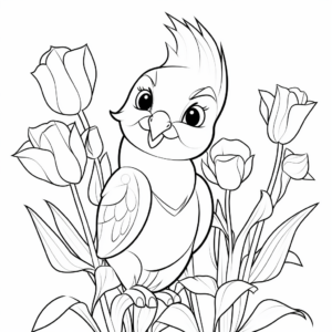 Printable Cockatiel and Tulips Coloring Pages for Artists 3