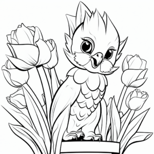Printable Cockatiel and Tulips Coloring Pages for Artists 4