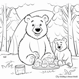 Printable Family Black Bear Picnic Coloring Pages 2