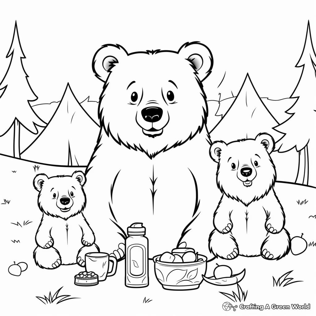 Printable Family Black Bear Picnic Coloring Pages 4