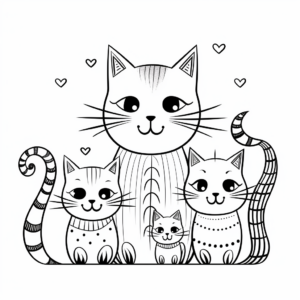 Printable Family of Cats Coloring Pages for Children 1
