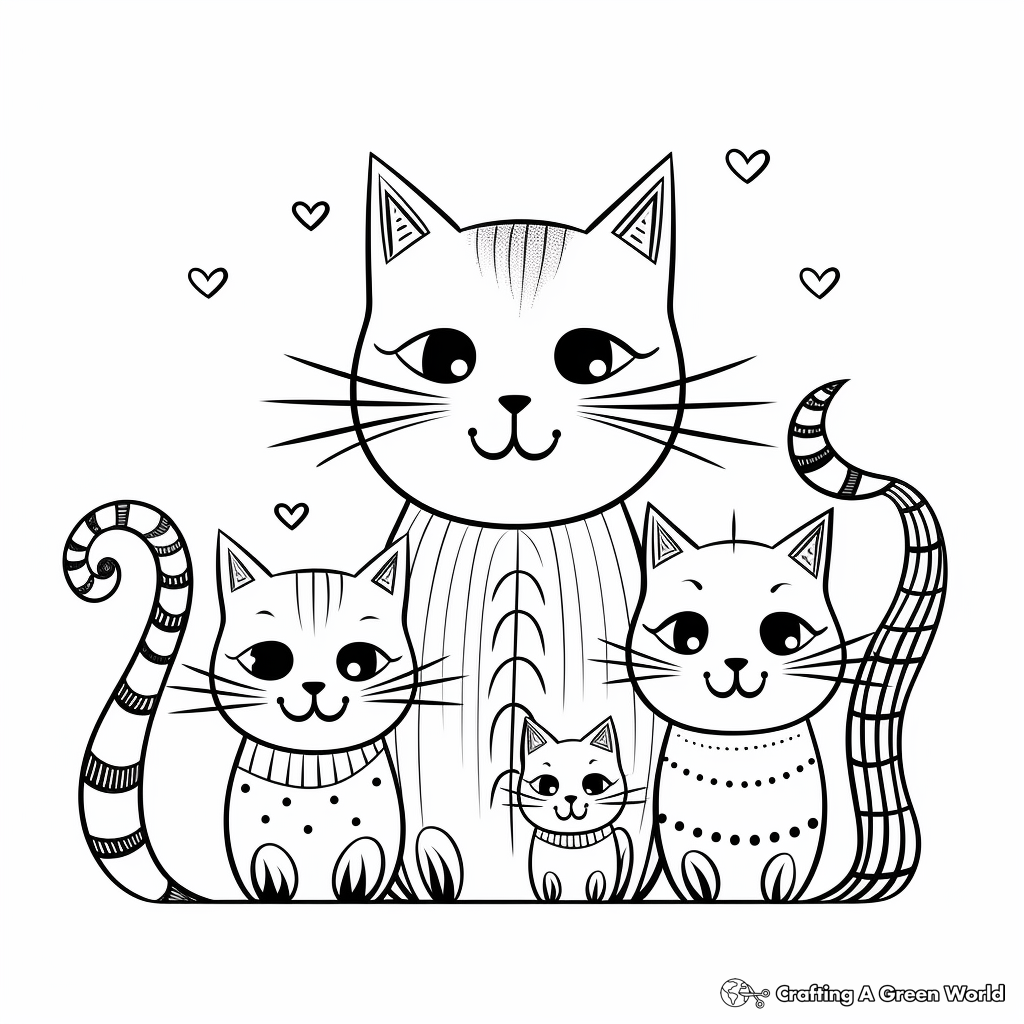 Printable Family of Cats Coloring Pages for Children 1