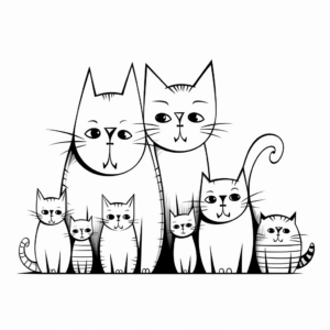Printable Family of Cats Coloring Pages for Children 3
