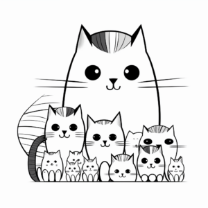 Printable Family of Cats Coloring Pages for Children 4