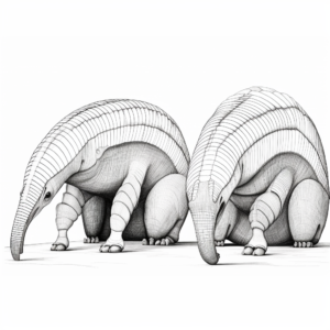 Printable Giant Anteater and Armadillo Side by Side Coloring Pages 2