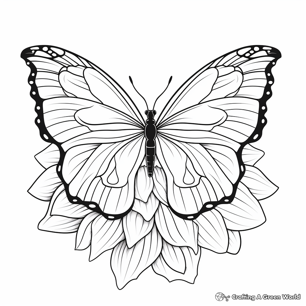 Printable Half Butterfly, Half Dahlia Coloring Pages 3
