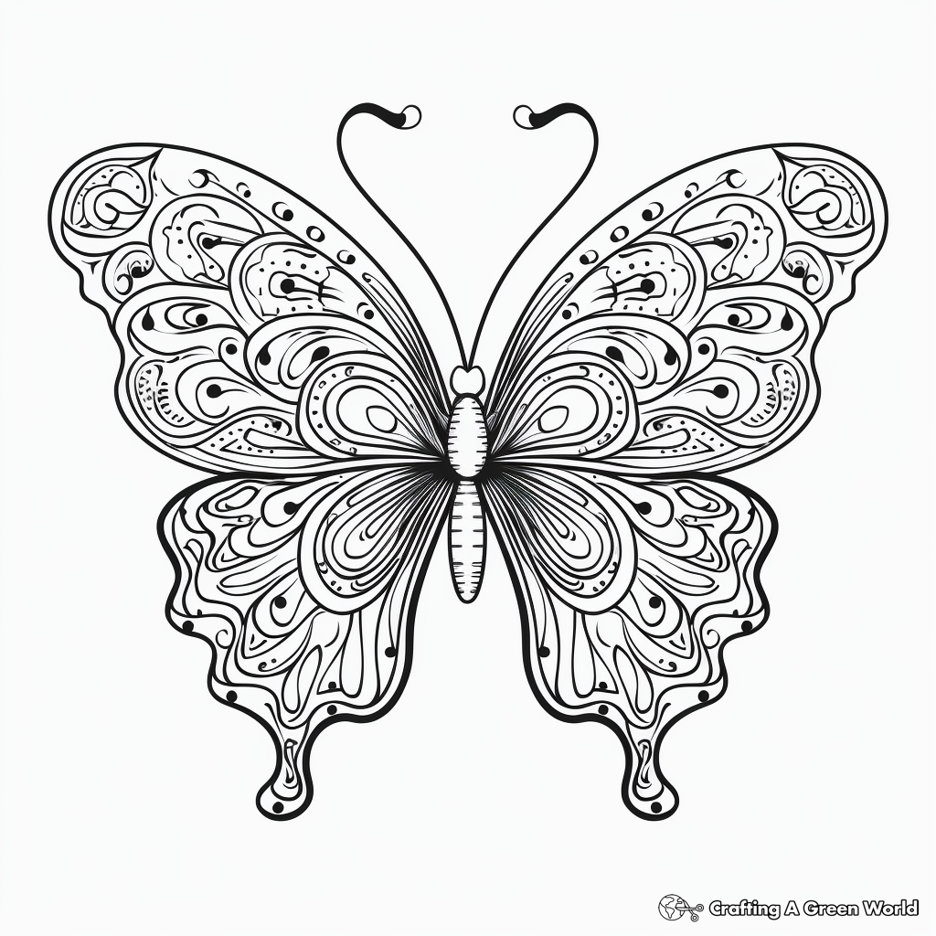 Printable Heart Shaped Butterfly Coloring Pages 3
