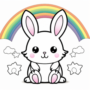 Printable Kawaii Bunny and Rainbow Coloring Pages 3