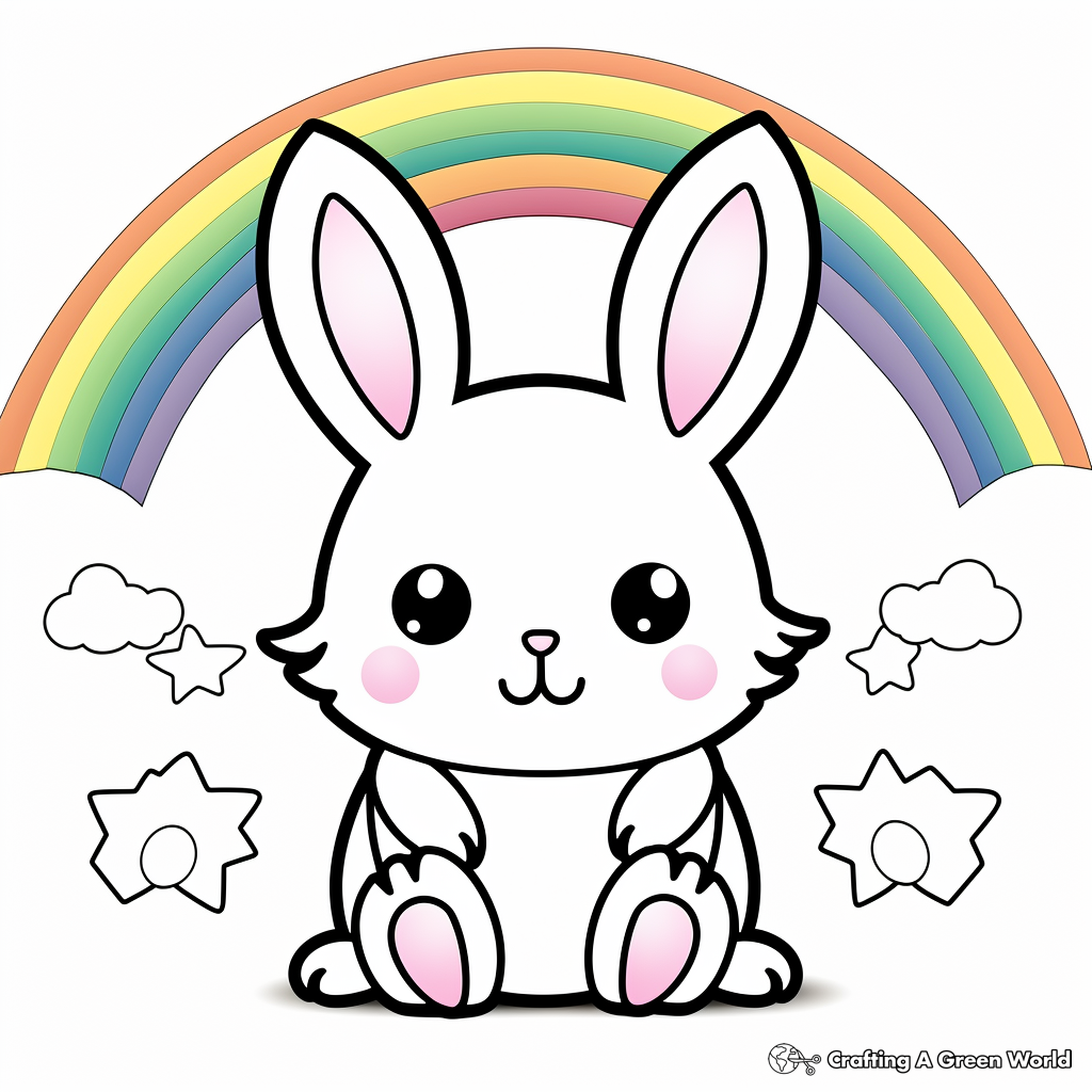 Printable Kawaii Bunny and Rainbow Coloring Pages 3