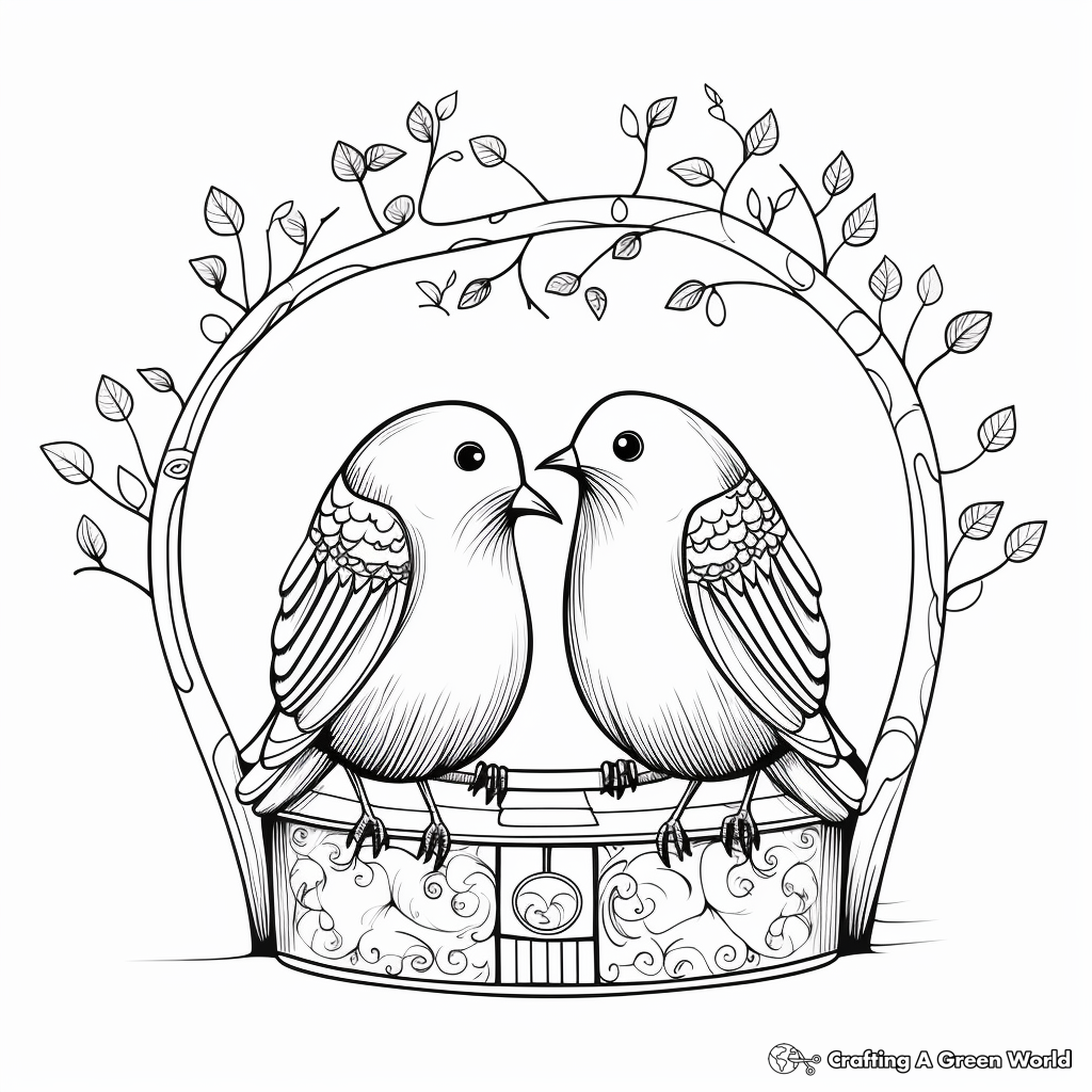 Printable Lovebirds in Bird Cage Coloring Pages 1
