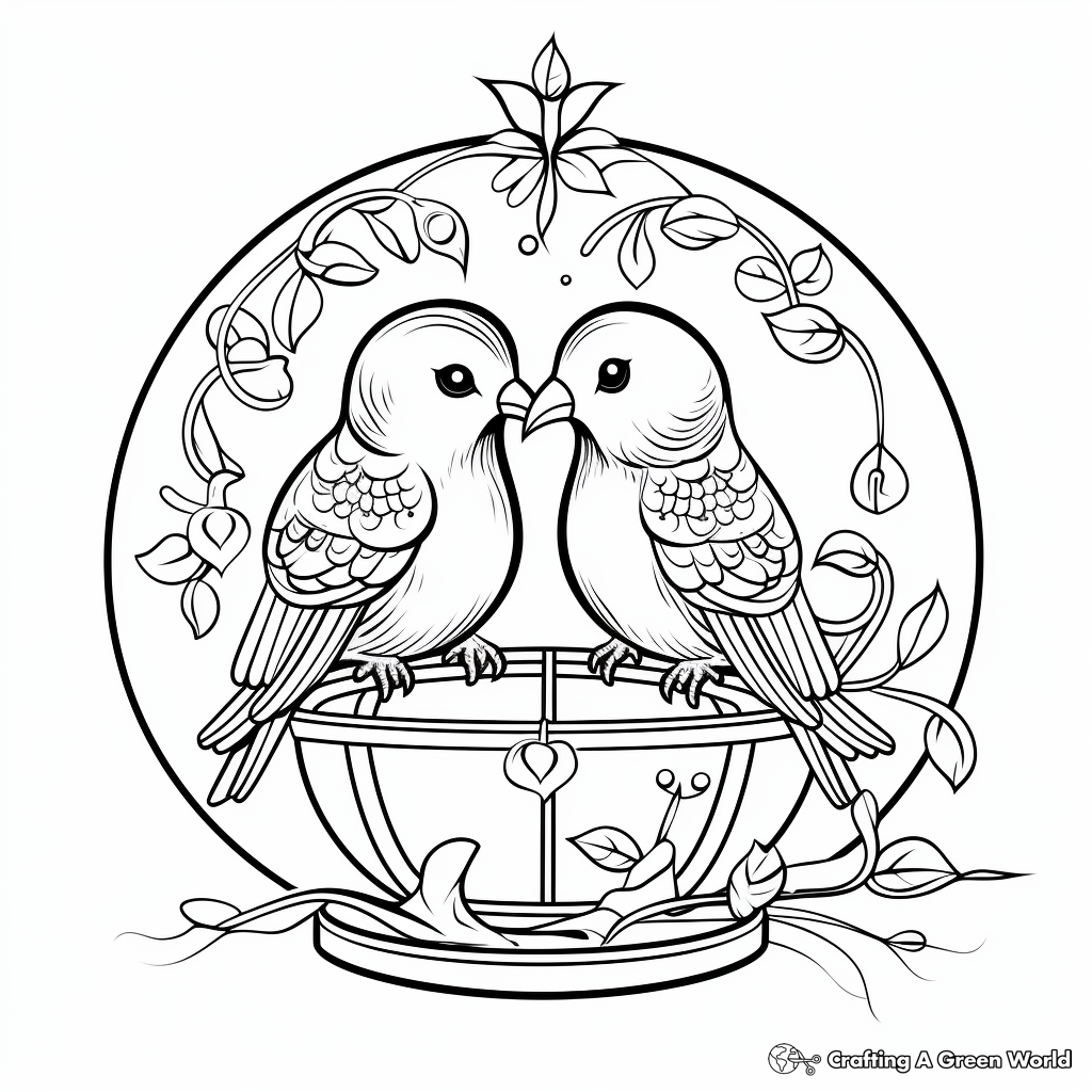 Printable Lovebirds in Bird Cage Coloring Pages 2