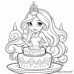 Printable Mermaid Queen Cake Coloring Pages 1