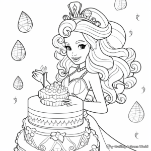 Printable Mermaid Queen Cake Coloring Pages 2