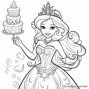 Printable Mermaid Queen Cake Coloring Pages 3