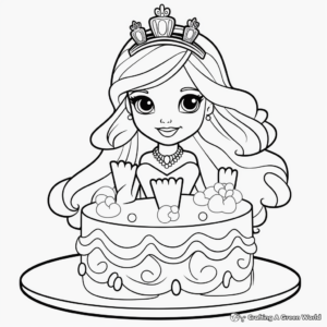 Printable Mermaid Queen Cake Coloring Pages 4