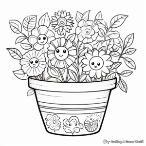 Printable Mixed Flower Pot Coloring Pages 1