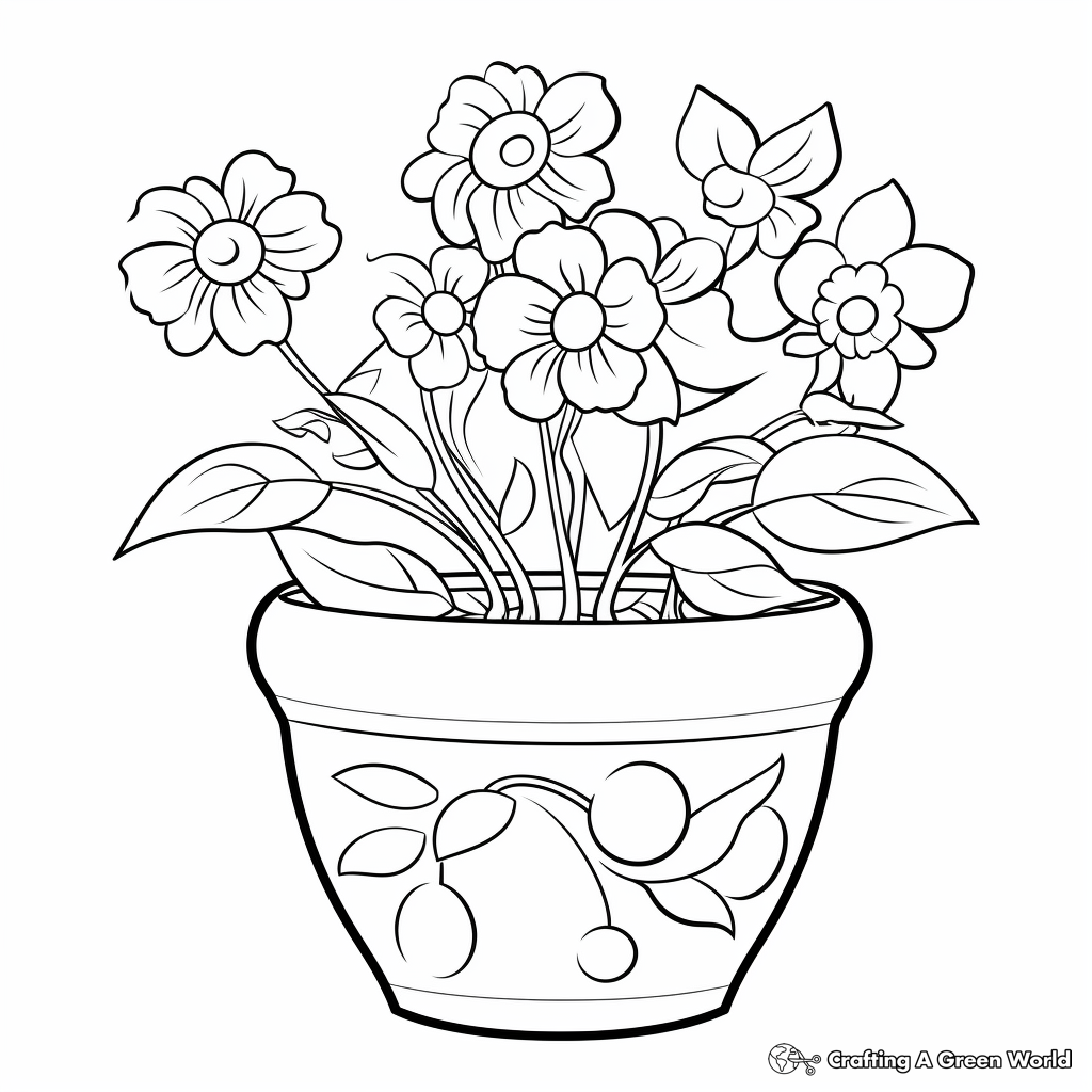Printable Mixed Flower Pot Coloring Pages 2