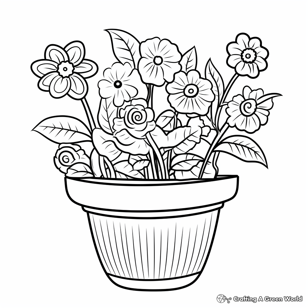 Printable Mixed Flower Pot Coloring Pages 3