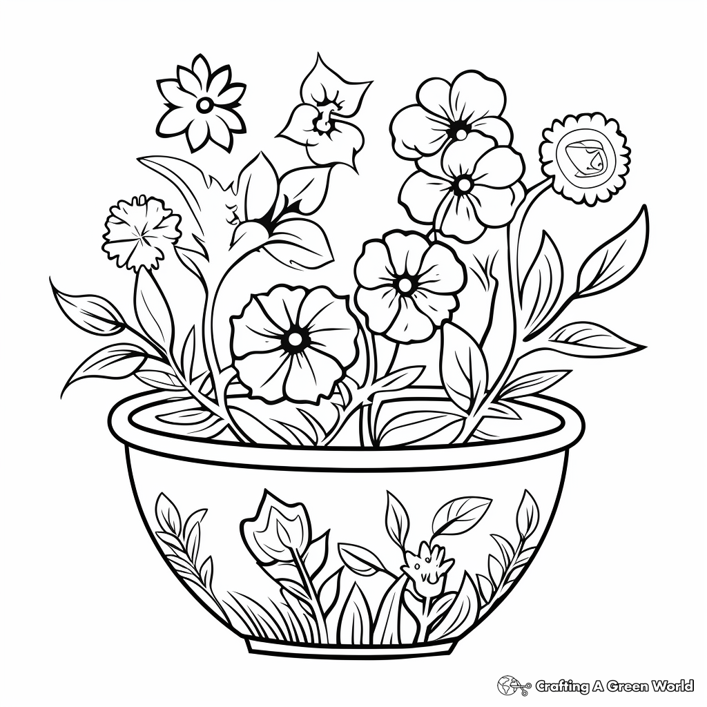 Printable Mixed Flower Pot Coloring Pages 4