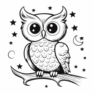 Printable Owl and Moonlight Coloring Pages 3