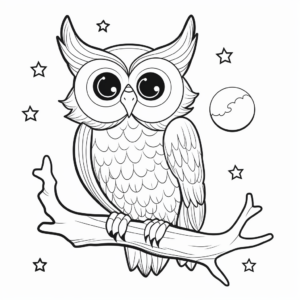 Printable Owl and Moonlight Coloring Pages 4