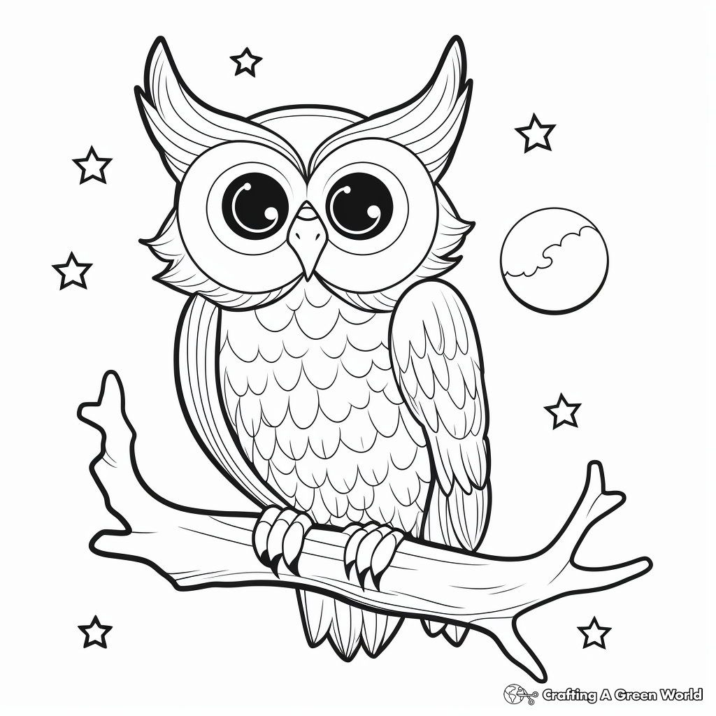 Printable Owl and Moonlight Coloring Pages 4