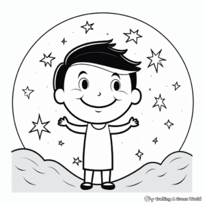 Printable Romantic Full Moon and Stars Coloring Pages 1