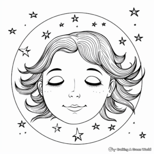 Printable Romantic Full Moon and Stars Coloring Pages 4