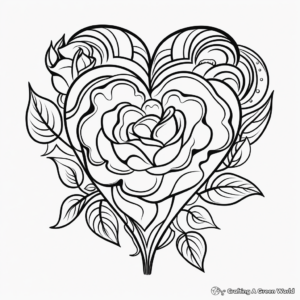 Printable Rose Heart Coloring Pages 1